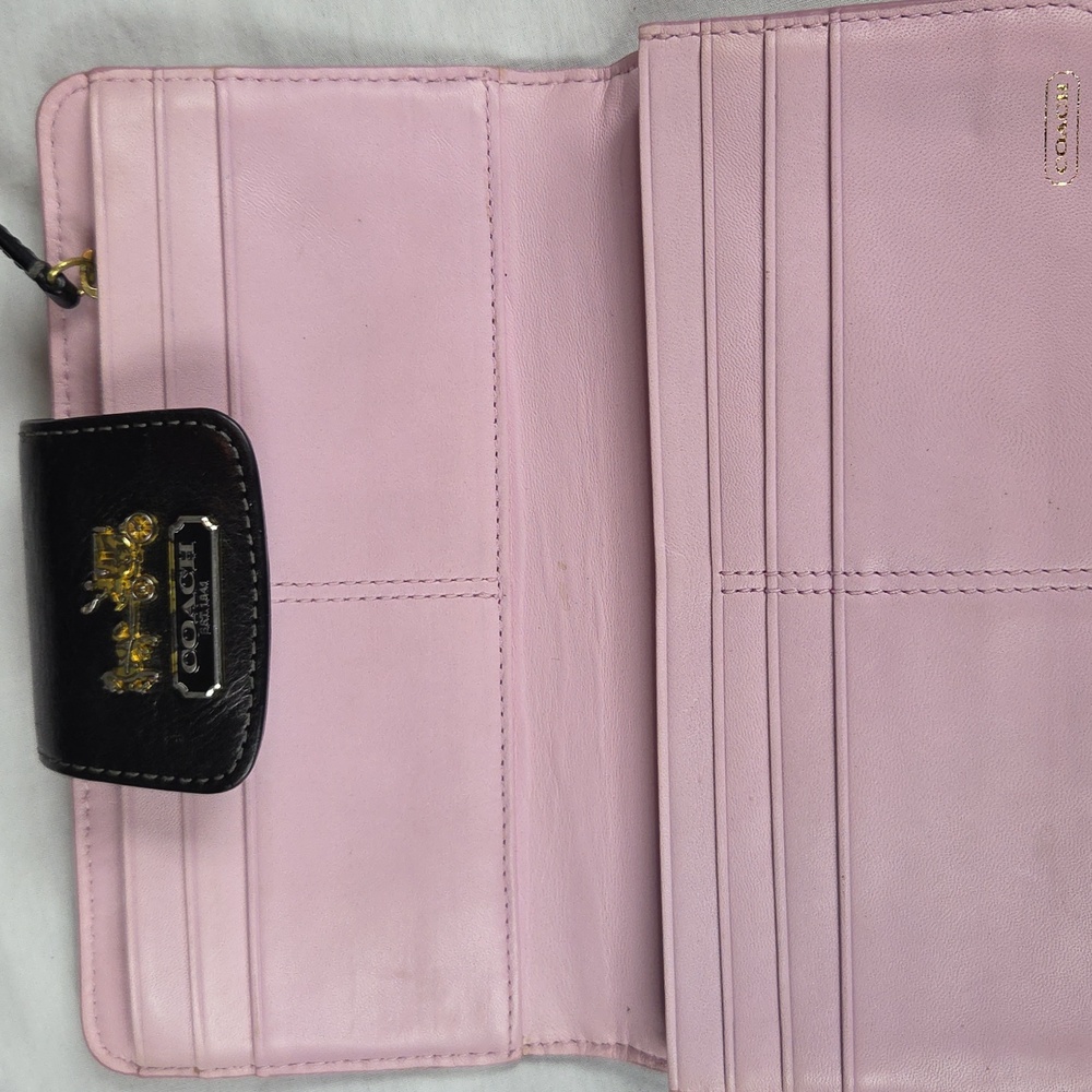 Coach Black And Pink Large Wallet Signature C EUC